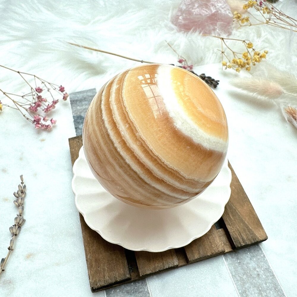 Gorgeous Banded Orange Calcite Sphere